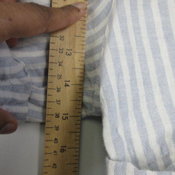 Abercrombie & Fitch Paperbag Shorts Women L White Blue Striped Linen Blend - Picture 10 of 11